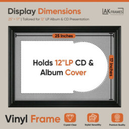 "AK Frames 25X17"" Black Swept Vinyl Record Frame With Silver Mount For 12 Inch Lp Cover & Disc - Overlapped Design" - thumbnail 2