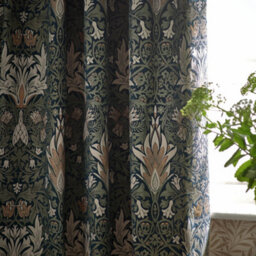 Morris & Co Snakeshead Jacquard Chenille Room Darkening Pencil Pleat Curtain Pair Indigo/leaf (W)229Cm X (D)229Cm - thumbnail 3