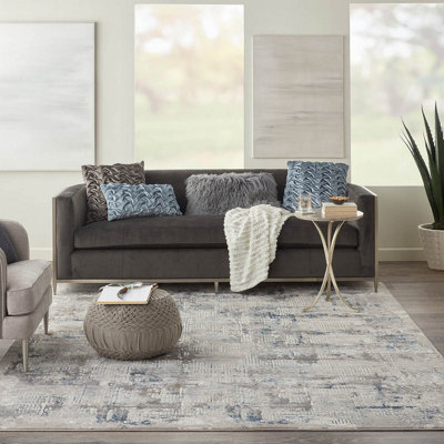 Ivory Blue Modern Easy To Clean Floral Optical/ (3D) Rug For Dining Room Bedroom Living Room-66 X 229Cm (Runner)