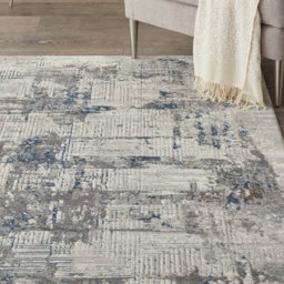 Ivory Blue Modern Easy To Clean Floral Optical/ (3D) Rug For Dining Room Bedroom Living Room-66 X 229Cm (Runner) - thumbnail 4