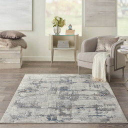Ivory Blue Modern Easy To Clean Floral Optical/ (3D) Rug For Dining Room Bedroom Living Room-66 X 229Cm (Runner) - thumbnail 2