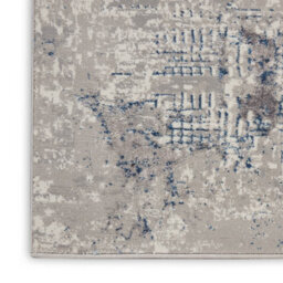 Ivory Blue Modern Easy To Clean Floral Optical/ (3D) Rug For Dining Room Bedroom Living Room-66 X 229Cm (Runner) - thumbnail 7