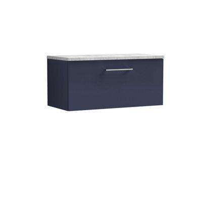 Balterley Level 800mm Wall Hung Single Drawer Vanity Unit & Laminate Worktop For Stylish Modern Bathroom Storage - Midnight Blue - image 1