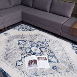 The Rugs Montana Navy Cream Oriental Area Rug And Runner Soft Durable Pet Friendly Easy To Clean Living Room Bedroom 4020 - thumbnail 7