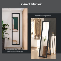 Costway Full-Length Wood Frame Mirror Freestanding/wall Mounted Mirror For Cloakroom - thumbnail 6