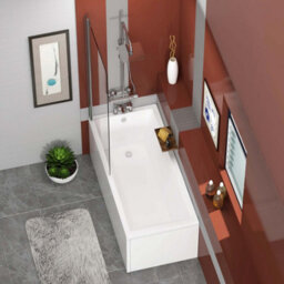 Royal Bathrooms Cesar 1500 X 700mm Acrylic Square Edged Single Ended White Straight Bath With Chrome Wall Profile Screen & Front Panel - thumbnail 1
