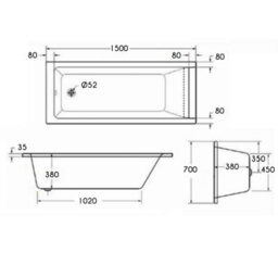 Royal Bathrooms Cesar 1500 X 700mm Acrylic Square Edged Single Ended White Straight Bath With Chrome Wall Profile Screen & Front Panel - thumbnail 7