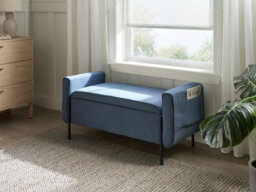 Beliani Upholstered Storage Bench Lewes Fabric Blue - thumbnail 2
