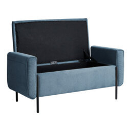 Beliani Upholstered Storage Bench Lewes Fabric Blue - thumbnail 4