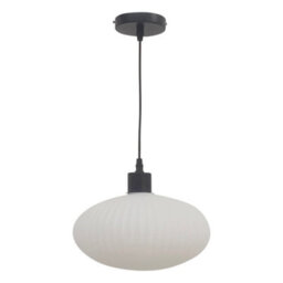 First Choice Lighting White Oval Glass Kitchen Dining Ceiling Light Pendant With Black - thumbnail 1