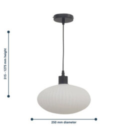 First Choice Lighting White Oval Glass Kitchen Dining Ceiling Light Pendant With Black - thumbnail 8