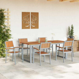 Berkfield Garden Dining Set 7 Pcs Grey And Brown 200 X 90 X 75 Cm - thumbnail 4