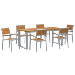 Berkfield Garden Dining Set 7 Pcs Grey And Brown 200 X 90 X 75 Cm - thumbnail 2