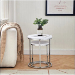 White High Gloss Set Of 2 Nesting Coffee Side Tables - thumbnail 2