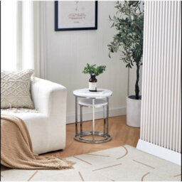 White High Gloss Set Of 2 Nesting Coffee Side Tables - thumbnail 4