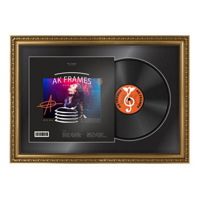 "AK Frames 25X17"" Gold Ornate Vinyl Record Frame With Black Mount For 12 Inch Lp Cover & Disc - Overlapped Design" - image 1