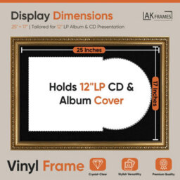 "AK Frames 25X17"" Gold Ornate Vinyl Record Frame With Black Mount For 12 Inch Lp Cover & Disc - Overlapped Design" - thumbnail 2
