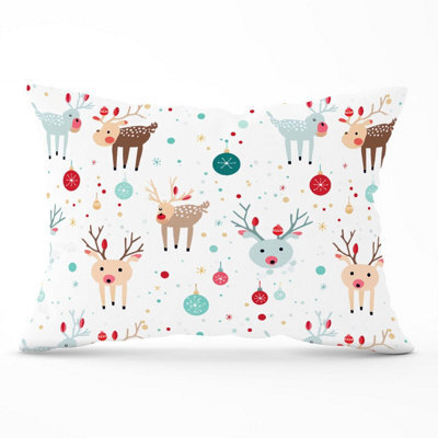 Warren Reed Designer Happy Reindeer With Christmas Lights Cushions 33Cm X 48Cm - image 1