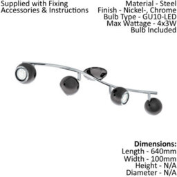Stylish Flush 4 Spot Ceiling Light In Nickel Chrome With Gu10 Bulbs - thumbnail 2
