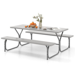 Gainoom Picnic Table Bench Set 8 Person Outdoor Camping Table & 2 Benches