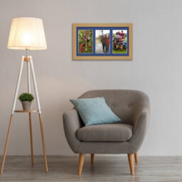 AK Frames 40X20Cm Light Oak Modern Multi Photo Frame With Blue Mount - Holds 3 Apertures (3X) 6X4 Photos - thumbnail 3