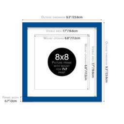 "8X8"" Blue Picture Frame - 8X8"" Square Frame With 7X7"" Mount For 8X8""/7X7"" Pictures Art Deco Style Room Decor, 1 Pack" - thumbnail 2