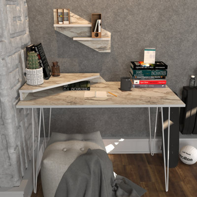 Decorotika Desalvo Study And Writing Desk White Marble Effect And White - image 1