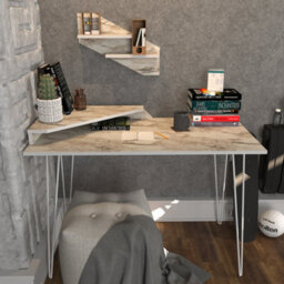 Decorotika Desalvo Study And Writing Desk White Marble Effect And White - thumbnail 1