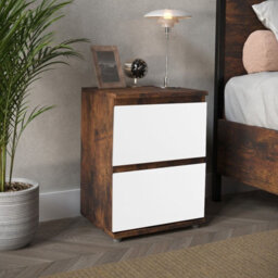 Urbn-Living Urbnliving 2 Drawer Rustic Brown Carcass With White Drawers Wooden Bedroom Bedside Cabinet No Handle Nightstand Side Table - thumbnail 1