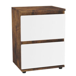 Urbn-Living Urbnliving 2 Drawer Rustic Brown Carcass With White Drawers Wooden Bedroom Bedside Cabinet No Handle Nightstand Side Table - thumbnail 2