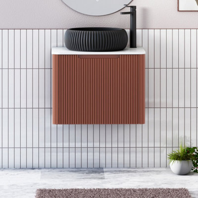 Royal Bathrooms Avenza 600mm Terracotta Clay Wall Hung Bathroom Countertop Vanity Unit 1 Drawer With Milan Black Basin - image 1