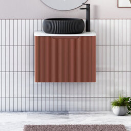 Royal Bathrooms Avenza 600mm Terracotta Clay Wall Hung Bathroom Countertop Vanity Unit 1 Drawer With Milan Black Basin - thumbnail 1