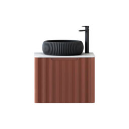 Royal Bathrooms Avenza 600mm Terracotta Clay Wall Hung Bathroom Countertop Vanity Unit 1 Drawer With Milan Black Basin - thumbnail 6