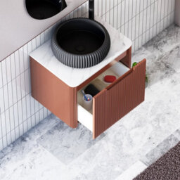 Royal Bathrooms Avenza 600mm Terracotta Clay Wall Hung Bathroom Countertop Vanity Unit 1 Drawer With Milan Black Basin - thumbnail 5