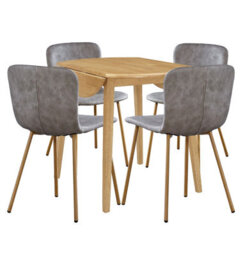 Hallowood Furniture Ledbury Light Oak Drop Leaf Round Dining Table With 4 Taupe Leather Effect Chairs - thumbnail 8