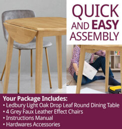 Hallowood Furniture Ledbury Light Oak Drop Leaf Round Dining Table With 4 Taupe Leather Effect Chairs - thumbnail 7