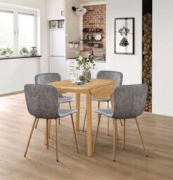 Hallowood Furniture Ledbury Light Oak Drop Leaf Round Dining Table With 4 Taupe Leather Effect Chairs