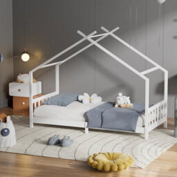 3Ft Twin Size Solid Pine Wood Bed House Bed Frame With Guard Fence - thumbnail 4