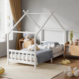 3Ft Twin Size Solid Pine Wood Bed House Bed Frame With Guard Fence - thumbnail 5