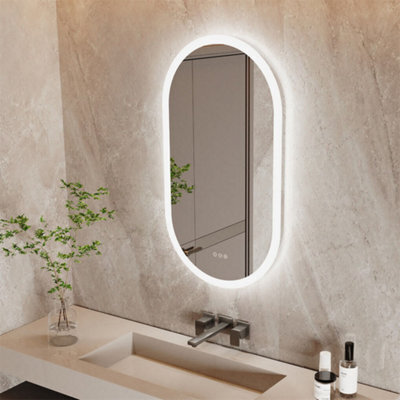 Luvodi Long Oval Bathroom Led Wall Mirror Makeup Mirrors, Backlit, Dimmable, 3 Lights, Anti-Fog 80X50Cm - image 1