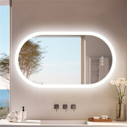 Luvodi Long Oval Bathroom Led Wall Mirror Makeup Mirrors, Backlit, Dimmable, 3 Lights, Anti-Fog 80X50Cm - thumbnail 9