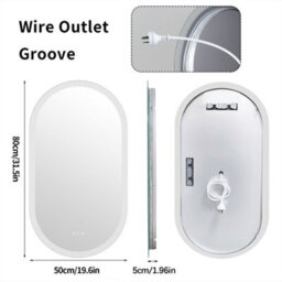 Luvodi Long Oval Bathroom Led Wall Mirror Makeup Mirrors, Backlit, Dimmable, 3 Lights, Anti-Fog 80X50Cm - thumbnail 2