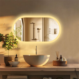Luvodi Long Oval Bathroom Led Wall Mirror Makeup Mirrors, Backlit, Dimmable, 3 Lights, Anti-Fog 80X50Cm - thumbnail 7