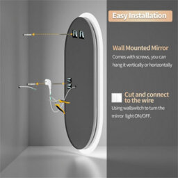 Luvodi Long Oval Bathroom Led Wall Mirror Makeup Mirrors, Backlit, Dimmable, 3 Lights, Anti-Fog 80X50Cm - thumbnail 4