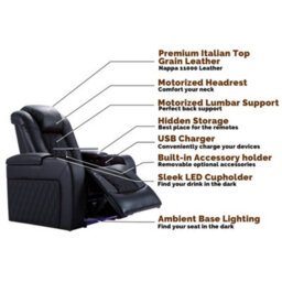 Valencia Tuscany Home Cinema Seating Row Of 5 Black Nappa Leather Diamond Stitching Power Headrest - thumbnail 7