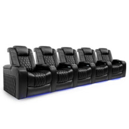 Valencia Tuscany Home Cinema Seating Row Of 5 Black Nappa Leather Diamond Stitching Power Headrest