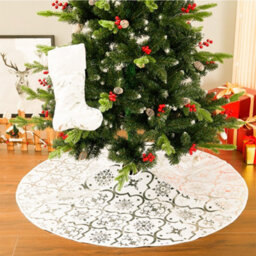 Living And Home White Round Snowflake Christmas Tree Base Skirt Xmas Ornament With Hanging Stocking Dia 120Cm - thumbnail 2