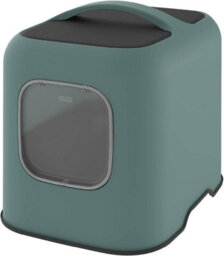 Cat Litter Box, Rotho Litter Tray With Hood And Scooper, Green/anthracite