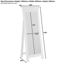 The Furniture Market Wilmslow Dove Grey Painted Cheval Full Length Dressing Mirror H 1485mm X W 600mm X D 60mm - thumbnail 8
