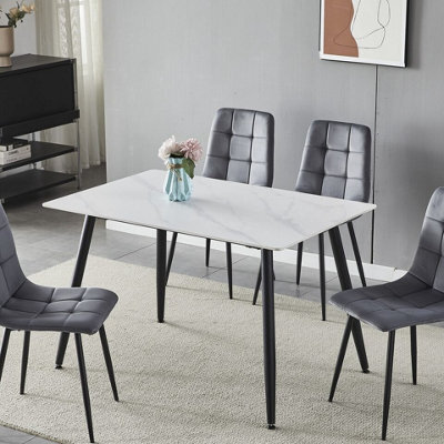 Urbn-Living Urbnliving 120Cm Width Gloss White Modern 4 Seater Ceramic Square Shape Top Kitchen & Dining Room Table - image 1